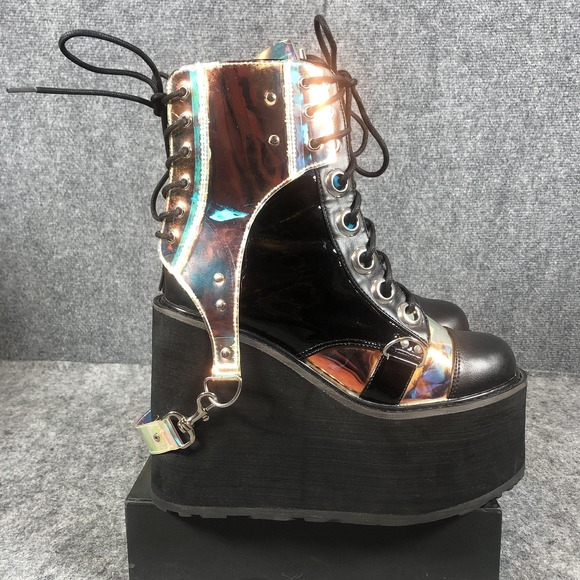 Demonia Swing-115 Platform Boots Womens Size 8 Black Holographic Goth Rave - Picture 6 of 16